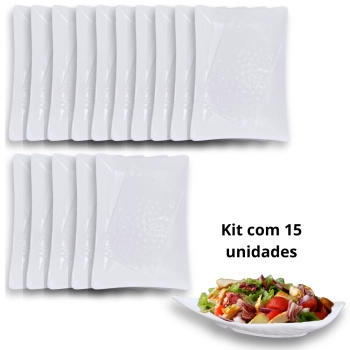 Kit 15 Travessas Salada Fruteira para Buffets Profissional 37,3 Cm Branca em Melamina Premium