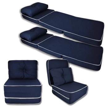 Kit 2 Sofas Puff Cama Colcho de Solteiro Dobrvel Porttil Azul