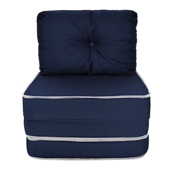 Kit 2 Sofas Puff Cama Colcho de Solteiro Dobrvel Porttil Azul