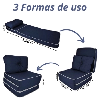 Kit 2 Sofas Puff Cama Colcho de Solteiro Dobrvel Porttil Azul