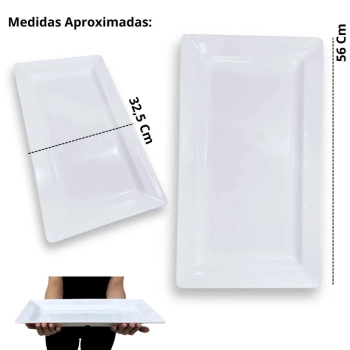 Kit 5 Travessas 56 Cm Retangular para Buffet Restaurante Profissional Melamina Branca