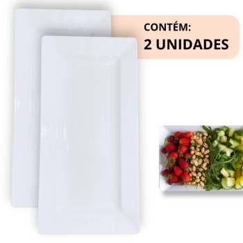 Kit 2 Travessas 56 Cm Retangular para Buffet Restaurante Profissional Melamina Branca