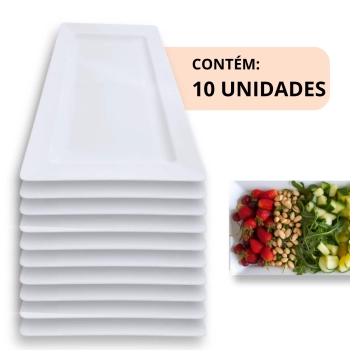 Kit 10 Travessas 56 Cm Retangular para Buffet Restaurante Profissional Melamina Branca