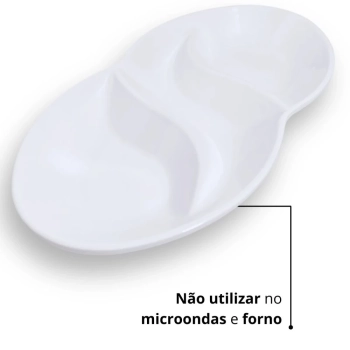 Kit 5 Petisqueiras 25,5 Cm Branca 3 Divisrias Prato Formato em Folha Melamina Premium