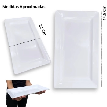 Kit 3 Travessas de 44,5 Cm Retangular para Buffet Restaurante Profissional Melamina Branca