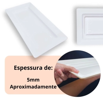 Kit 3 Travessas de 44,5 Cm Retangular para Buffet Restaurante Profissional Melamina Branca