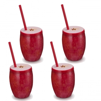 Kit 4 Copos Fruta Maa com Canudo 650 Ml Vermelho