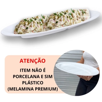 2 Travessas Oval 60 Cm Pratos para Buffet Restaurante Cozinha Melamina Premium Profissional Branca Rasa