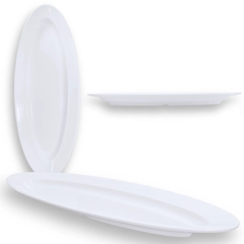 2 Travessas Oval 60 Cm Pratos para Buffet Restaurante Cozinha Melamina Premium Profissional Branca Rasa