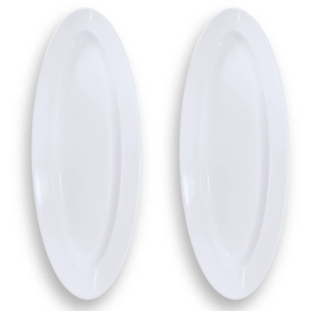 2 Travessas Oval 60 Cm Pratos para Buffet Restaurante Cozinha Melamina Premium Profissional Branca Rasa