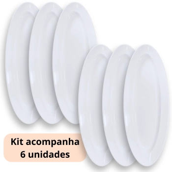 6 Travessas Oval 60 Cm Pratos para Buffet Restaurante Cozinha Melamina Premium Profissional Branca Rasa