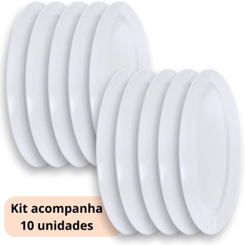 10 Travessa Oval 60 Cm Pratos para Buffet Restaurante Cozinha Melamina Premium Profissional Branca Rasa