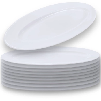 10 Travessa Oval 60 Cm Pratos para Buffet Restaurante Cozinha Melamina Premium Profissional Branca Rasa