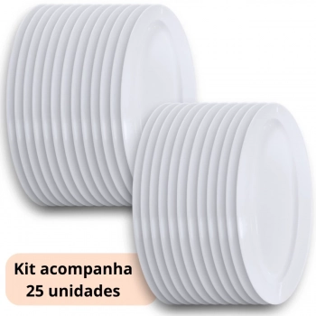 25 Travessas Oval 60 Cm Pratos para Buffet Restaurante Cozinha Melamina Premium Profissional Branca Rasa