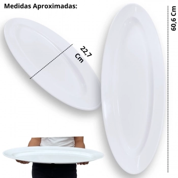 25 Travessas Oval 60 Cm Pratos para Buffet Restaurante Cozinha Melamina Premium Profissional Branca Rasa