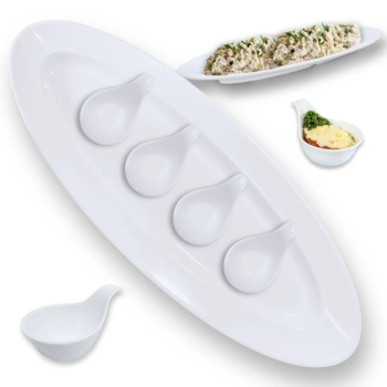 Kit Travessa Oval 60 Cm Prato Buffet Restaurante Melamina Profissional + 4 Colheres Finger Food