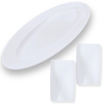 Kit Travessa Oval 60 Cm Melamina + 2 Pratos Curva 30 Cm Buffet Restaurante Cozinha Profissional