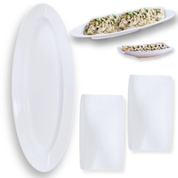 Kit Travessa Oval 60 Cm Melamina + 2 Pratos Curva 30 Cm Buffet Restaurante Cozinha Profissional