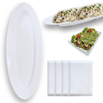 Kit Prato Oval 60 Cm + 4 Travessas Retangulares 24,5 Cm Melamina Profissional Buffet Restaurante