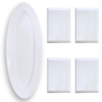 Kit Prato Oval 60 Cm + 4 Travessas Retangulares 24,5 Cm Melamina Profissional Buffet Restaurante