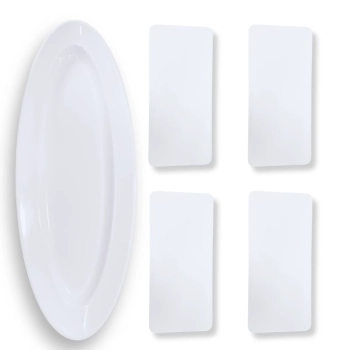 Kit Travessa Oval 60 Cm + 4 Pratos Melamina para Buffet Sushi Restaurante Profissional