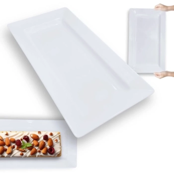 Kit 2 Travessas Retangulares Tam P 44,5 Cm e M 56 Cm para Restaurante Buffet Branca