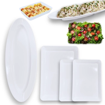 Kit Prato Oval 60 Cm + 2 Travessas 30 Cm + 1 Travessa 40 Cm Retangular Melamina Profissional Restaurante