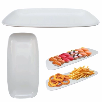 Kit Travessa Oval 60 Cm + 4 Pratos Retangulares 30 Cm para Sushi Buffet Restaurante Melamina Profissional