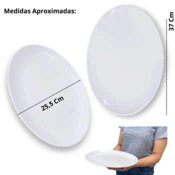 Kit 4 Travessas Prato Oval Duas de 60 Cm + Duas de 33 Cm Rasas para Buffet Restaurante Melamina