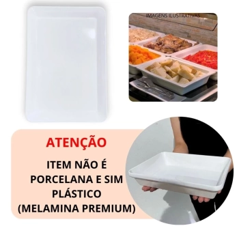 Kit 3 Travessas 30 Cm Prato Retangular para Buffet Restaurante Melamina Premium Profissional Branca