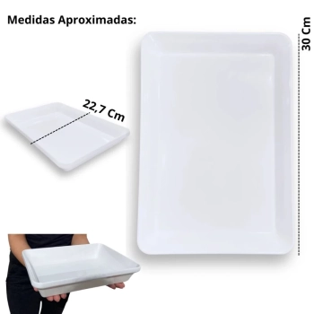 Kit 3 Travessas 30 Cm Prato Retangular para Buffet Restaurante Melamina Premium Profissional Branca