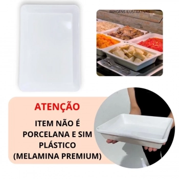 Kit 40 Travessas 30 Cm Prato Retangular para Buffet Restaurante Melamina Premium Profissional Branca