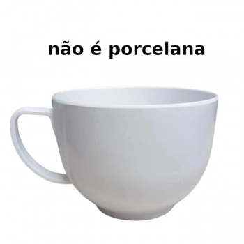 Prato de Melamina para Sobremesa 17,5 Cm Branco + Caneca Xcara para Sopa 700 Ml Jumbo em Melamina/Plstico