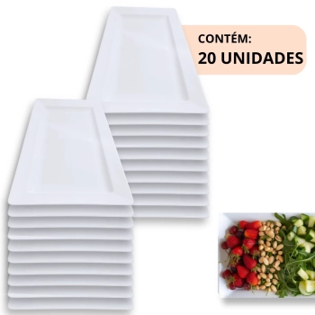 Kit 20 Travessas 56 Cm Retangular para Buffet Restaurante Profissional Melamina Branca