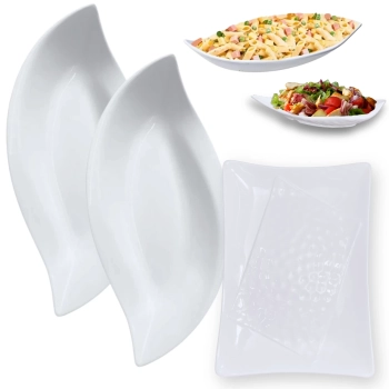 Kit 2 Travessas 50 Cm Formato Folha Melamina + 1 Travessa Fruteira 37,3 Cm para Salada em Restaurante Buffet