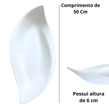 Kit 2 Travessas 50 Cm Formato Folha Melamina + 1 Travessa Fruteira 37,3 Cm para Salada em Restaurante Buffet