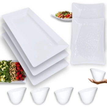 Kit 4 Travessas Grandes de 44,5 Cm + 2 Travessas Fruteira 37,3 Cm + 4 Tigelas Ovais de 500 Ml