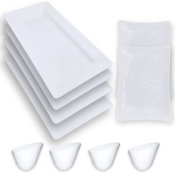 Kit 4 Travessas Grandes de 44,5 Cm + 2 Travessas Fruteira 37,3 Cm + 4 Tigelas Ovais de 500 Ml