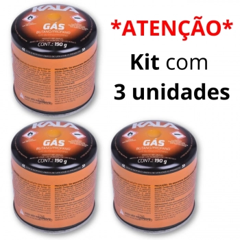 Kit 3 Cartuchos de Gs Butano para Fogareiro 190g Kala