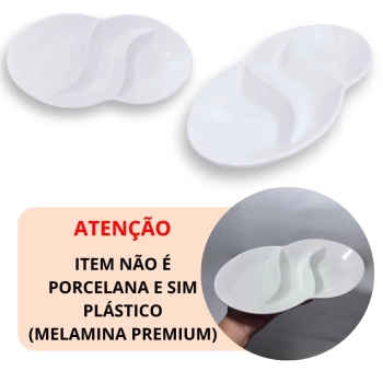 Kit 2 Travessas 44,5 Cm + Travessa 56 Cm Retangular 4 Petisqueiras 3 Divisrias Melamina Branca Restaurante