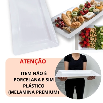 Kit Travessa 56 Cm Retangular + 2 Tigelas 1,5 L Cumbuca Redonda em Melamina para Restaurante Profissional