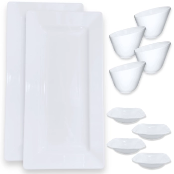 Kit 2 Travessas 44,5 Cm + 4 Tigelas 500 Ml Oval Angular + 4 Tigelas 250 Ml Quadradas