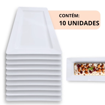 Kit 10 Travessas de 44,5 Cm Retangular para Buffet Restaurante Profissional Melamina Branca