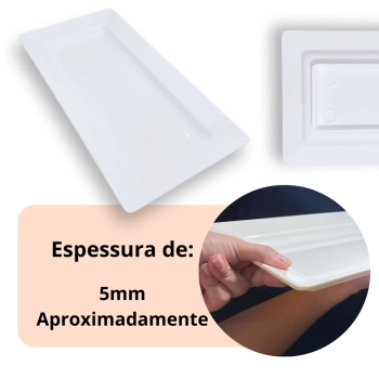 Kit 10 Travessas de 44,5 Cm Retangular para Buffet Restaurante Profissional Melamina Branca