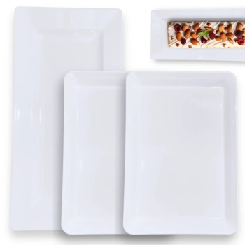 Kit Travessa 44,5 Cm Retangular + 2 Travessas 30 Cm com Borda para Restaurante Melamina Profissional