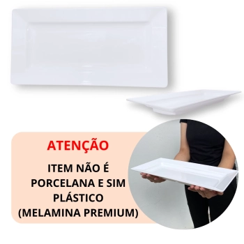 Kit 2 Travessas 44,5 Cm + Travessa 40 Cm Retangulares + 4 Molheiras em Melamina Profissional Branca