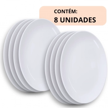 Kit 8 Travessas 33 Cm Prato Oval para Buffet Restaurante Melamina Premium Profissional Branca Rasa