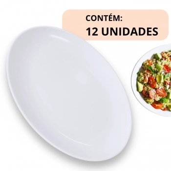 Kit 12 Travessas 33 Cm Prato Oval para Buffet Restaurante Melamina Premium Profissional Branca Rasa