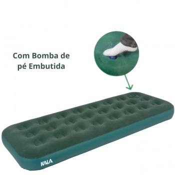 Kit Colcho de Ar Solteiro com Bomba de P Verde Kala + Bomba Eltrica para Colches 220 V Dupla Funo