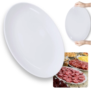 Kit 6 Travessas 33 Cm Prato Oval + 6 Colheres em Melamina Profissional Finger Food Buffet